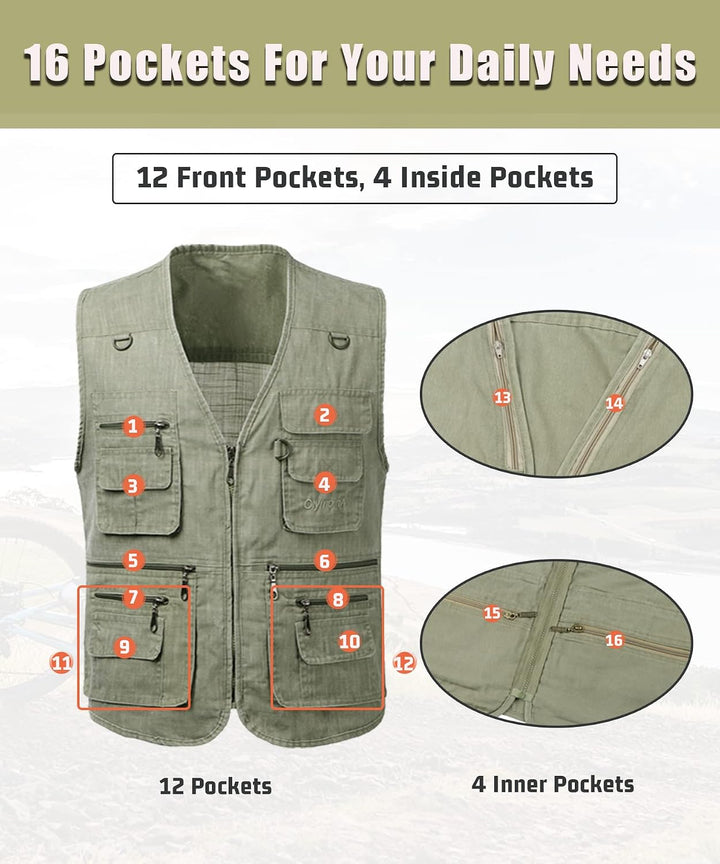 Btmpmcs Herren Outdoor Anglerweste mit vielen praktischen Taschen Sommer Atmungsaktiv Multifunktions
