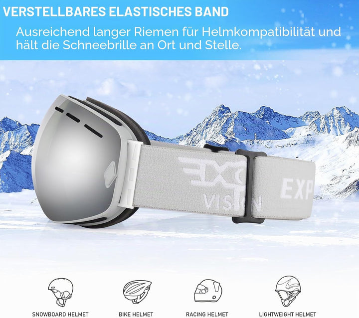 EXP VISION Snowboard Skibrille für Herren Damen Jugend, 100% UV400 Schutz Anti Beschlag über der Bri