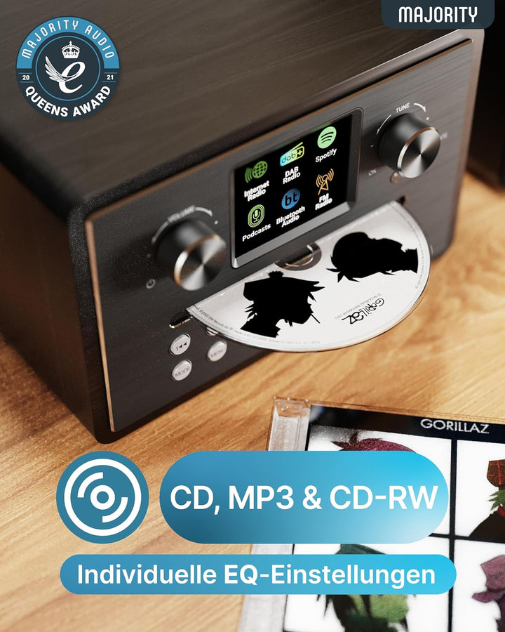 Majority Homerton HiFi Internetradio WLAN Stereoanlage CD Player, DAB+, UKW | Musikanlage mit Regall
