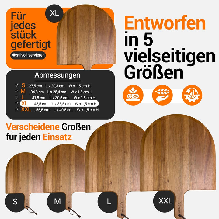 Pizzaschieber aus Akazienholz 35,5 × 48,6 cm – Grosses Pizzabrett & Servierplatte – Handgefertigt, R