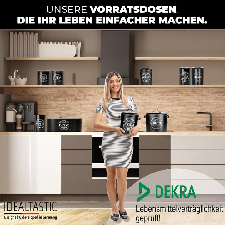 IDEALTASTIC® Premium Mehl Aufbewahrung schwarz, Luftdichte Mehldose 500g für die Küche I Robuster Me