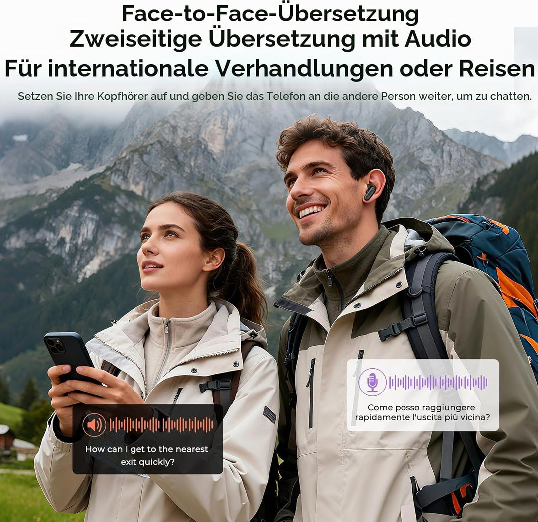 NE20 AI Kopfhörer Übersetzer, 3-in-1 Echtzeit Sprachübersetzer Kopfhörer, 134 Sprachen mit App, 8 Üb