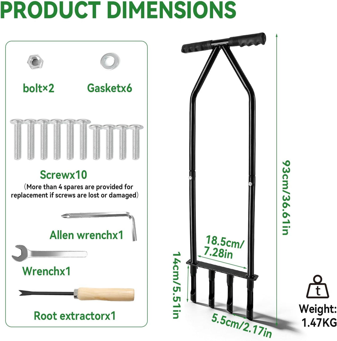CDIYTOOL Rasenbelüfter, Gartenarbeit Rasen Aerato für Rasenpflege und verdichteten Boden, 4 Zinken H