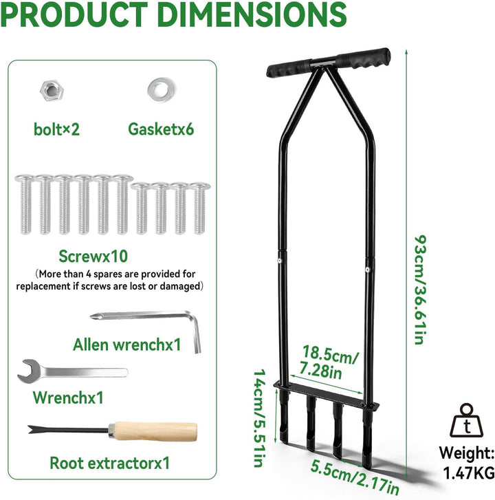 CDIYTOOL Rasenbelüfter, Gartenarbeit Rasen Aerato für Rasenpflege und verdichteten Boden, 4 Zinken H