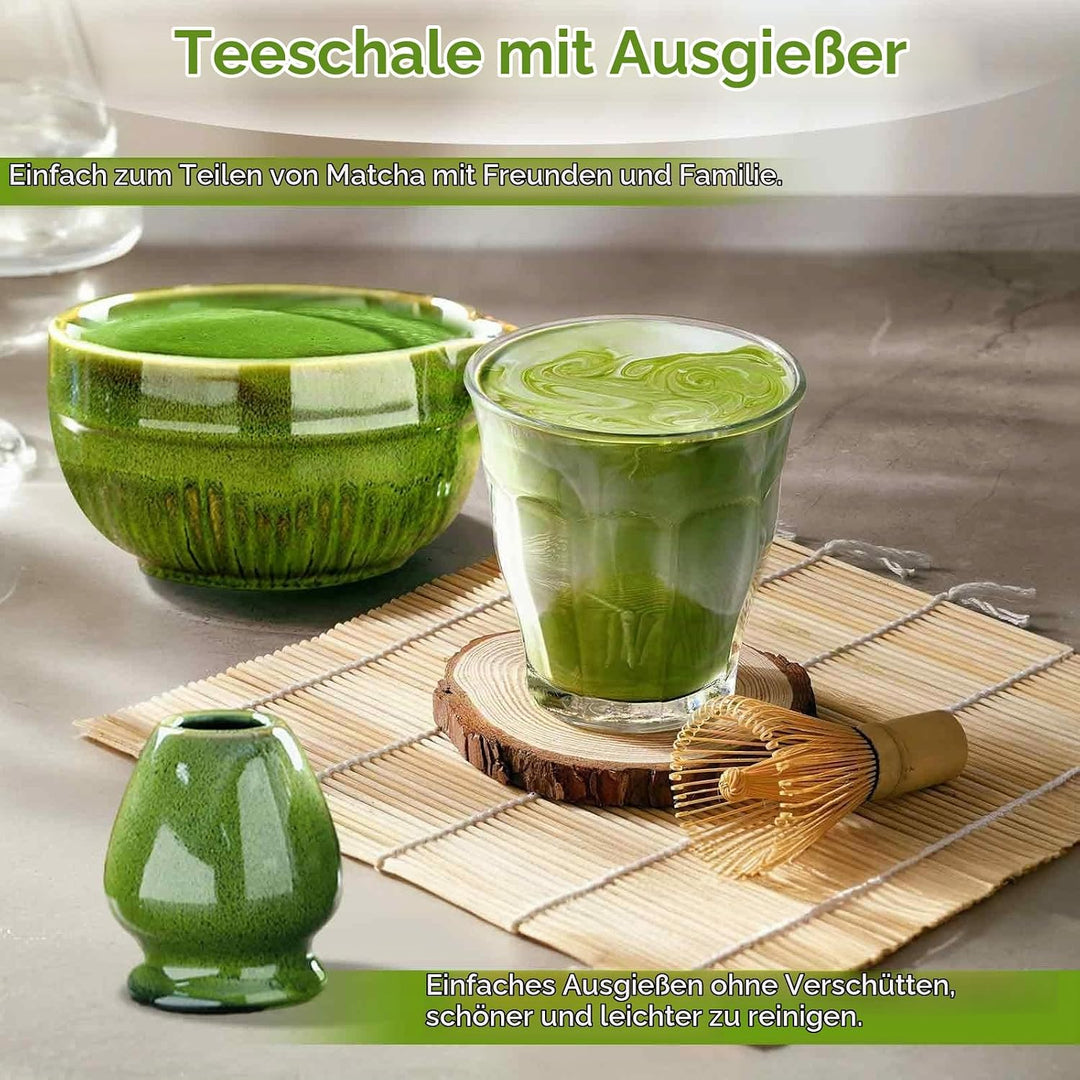 6 Stück Matcha Set, Matcha Tee Sets, Keramik Matcha Schale mit Ausgiesser, Bambus Matcha Besen, Chas