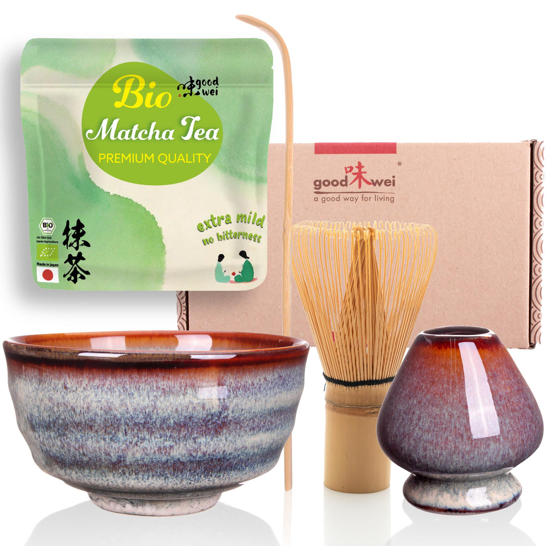 Goodwei BIO Matcha aus Japan im Matcha-Set komplett mit hochwertiger Matcha Schale aus Keramik, Matc