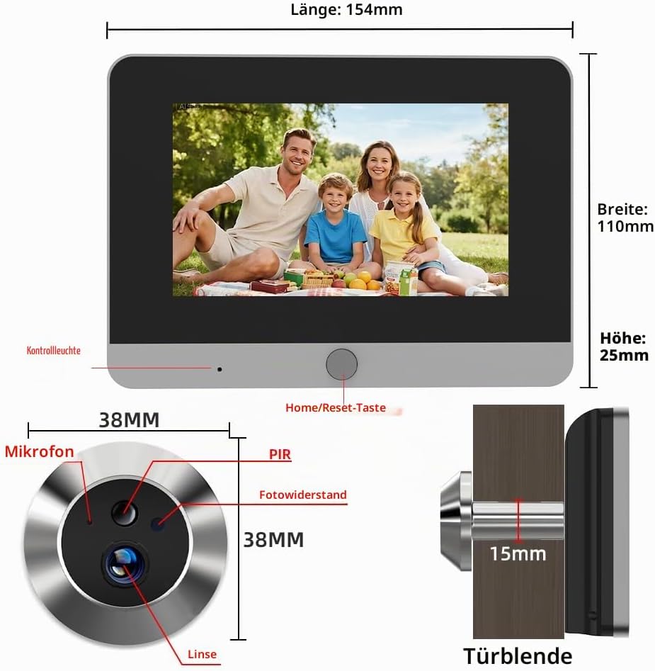 TKSTAR Türspion Überwachungs-Kamera Funk WLAN WiFi Handyübertragung mit APP Handy Aufzeichnung + Bew