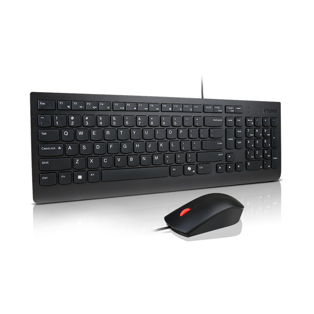 Lenovo Essential Combo Tastatur + Maus verkabelt – USB, kompaktes Layout mit Tastatur, ergonomische