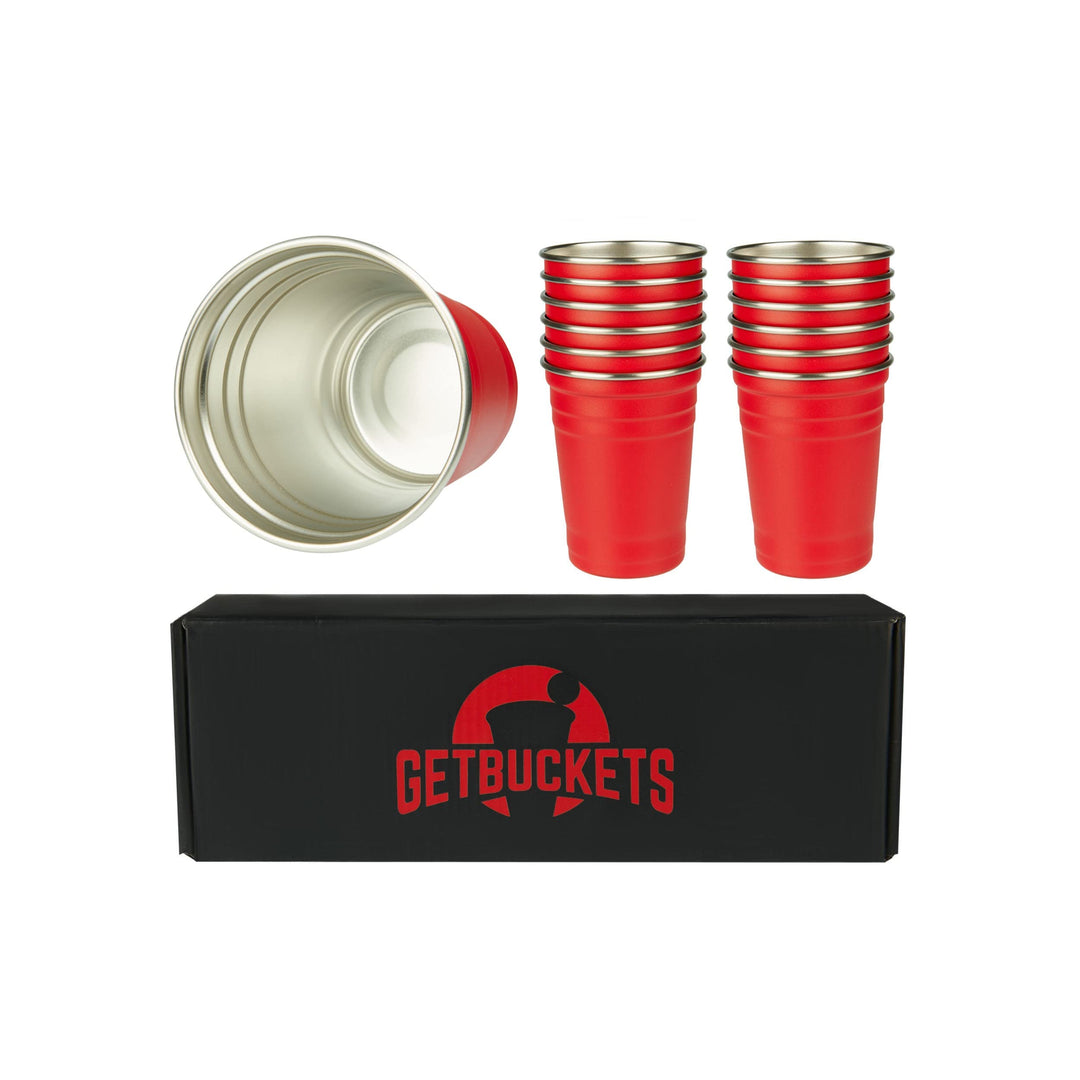 GetBuckets® Bierpong Becher Set (12 STK.) | Edelstahl Spülmaschinenfest Wiederverwendbar Stabil | Or