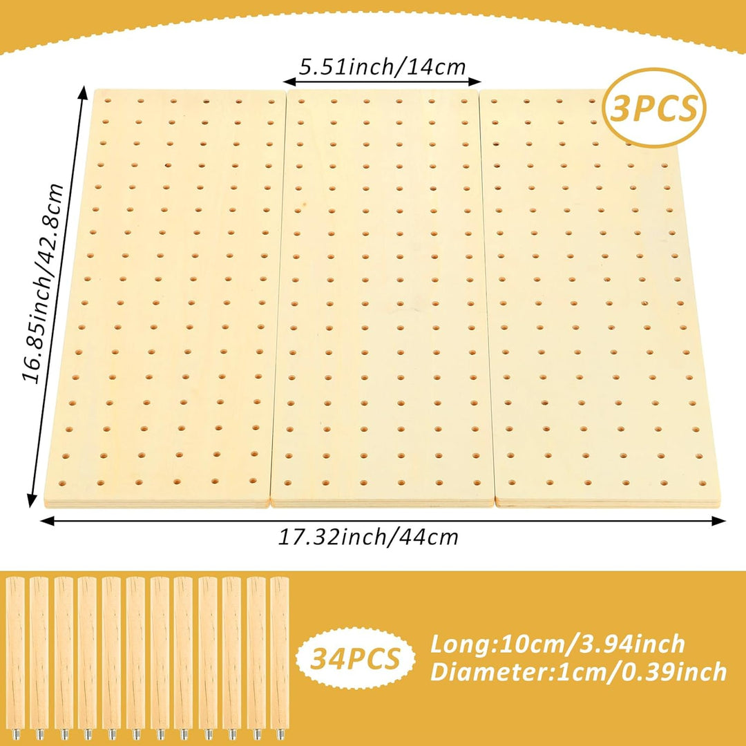 Stecktafel Schublade Organiser, 3 Stück Holz Peg Board System mit 34 Holzstab, Einstellbare Holz Tel
