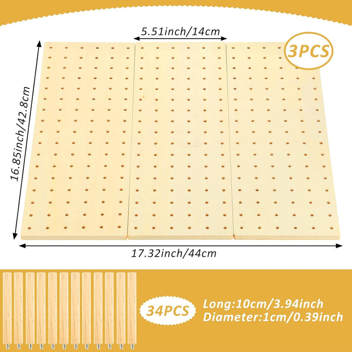 Stecktafel Schublade Organiser, 3 Stück Holz Peg Board System mit 34 Holzstab, Einstellbare Holz Tel
