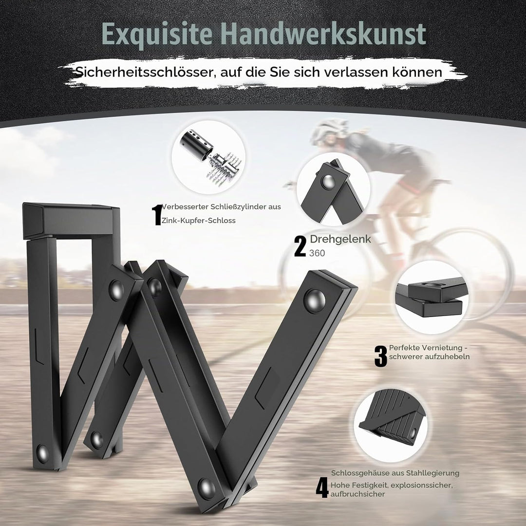 IMAYCC Fahrradschloss Faltschloss Hohe Sicherheit, 120CM Bike Lock mit Halterung, Robustes Faltschlo