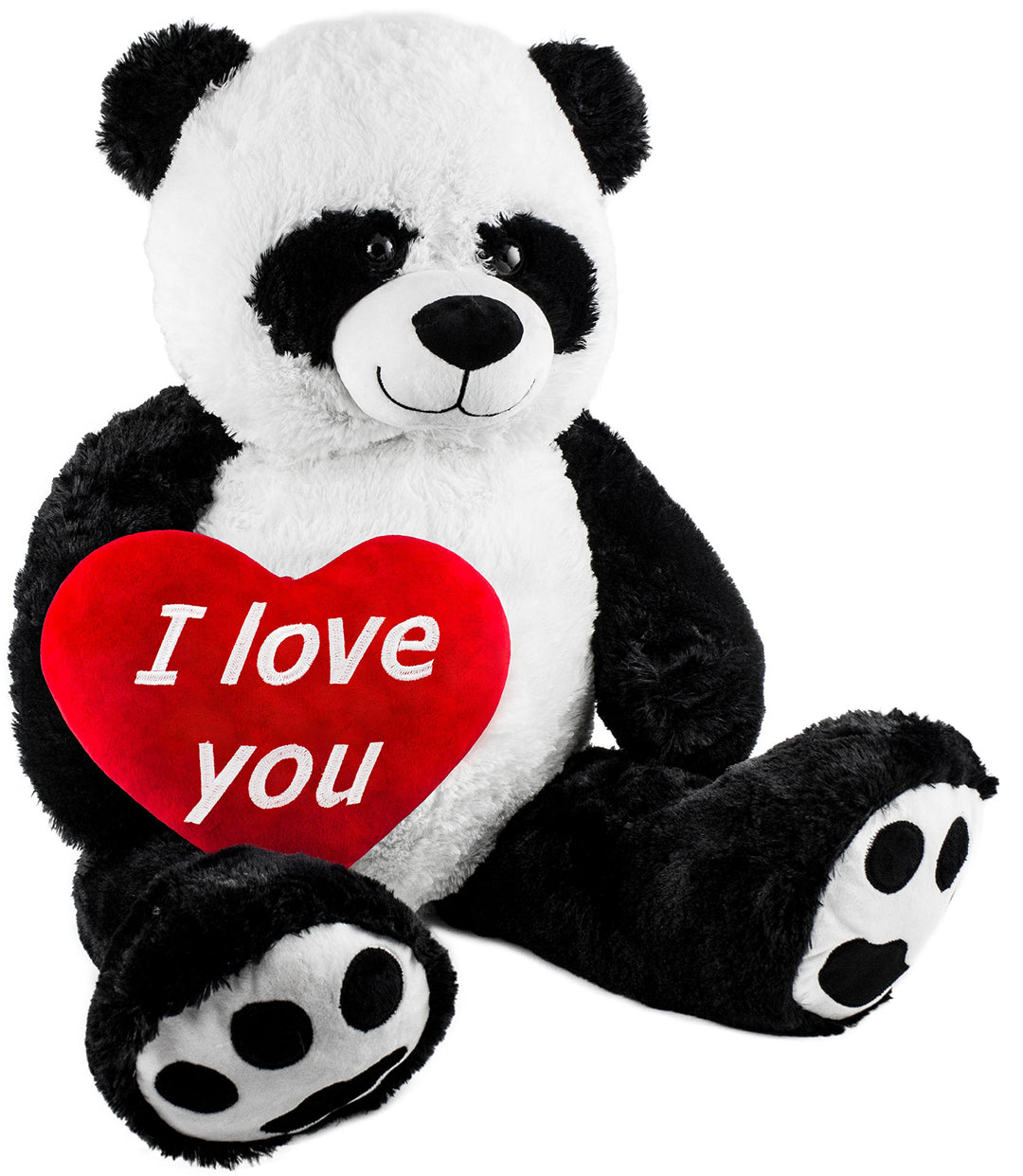 BRUBAKER XXL Panda 100 cm gross mit einem I Love You Herz Stofftier Plüschtier Kuscheltier Teddybär