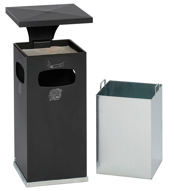 VAR Eckiger Kombi-Ascher, verz. Sieb, Dach, verz. Inneneimer, 38 l, RAL 7021 schwarzgrau, BxTxH 39 5