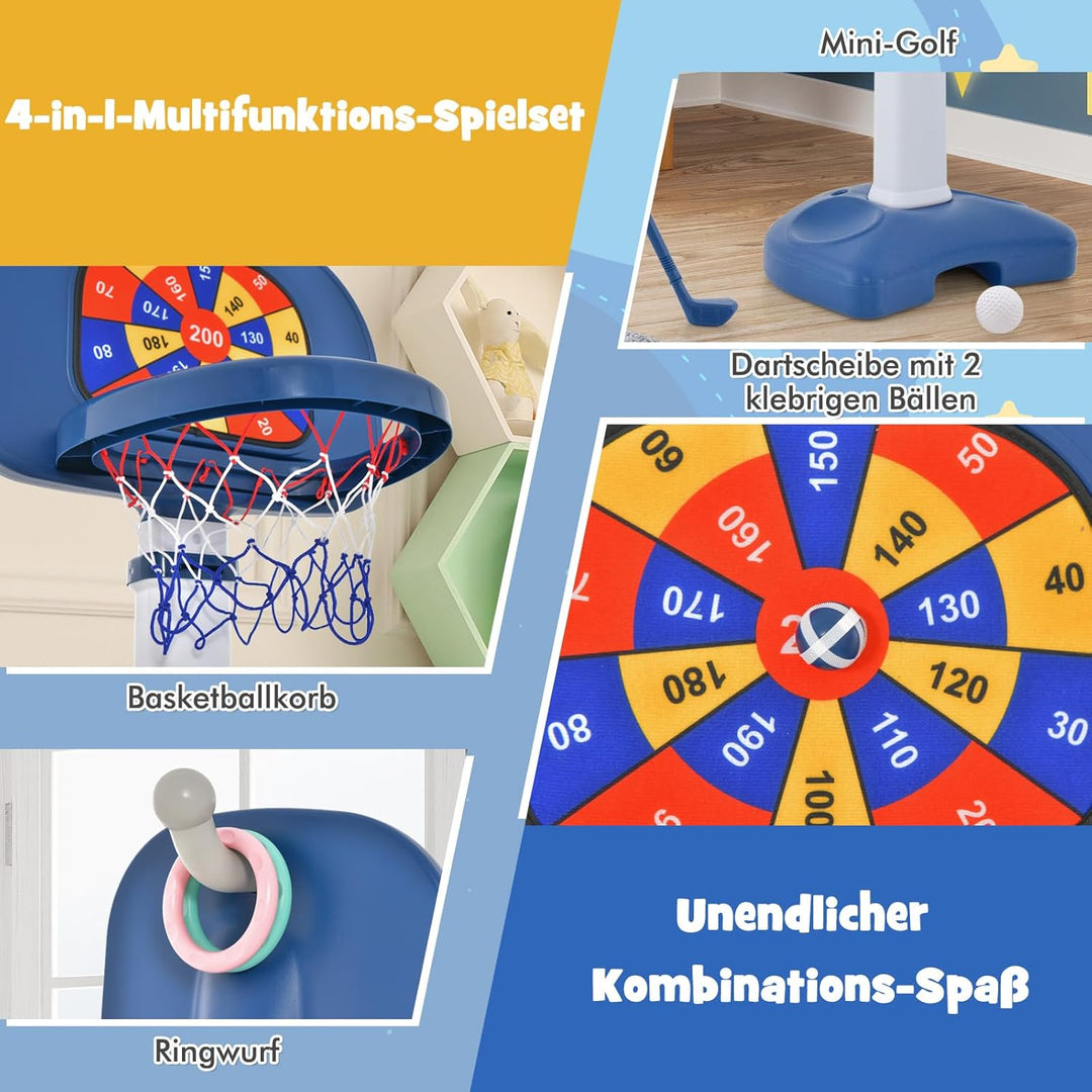 COSTWAY 4 in 1 Kinder Basketballkorb Set, Basketballständer 100-140cm höhenverstellbar & Ringwurf &
