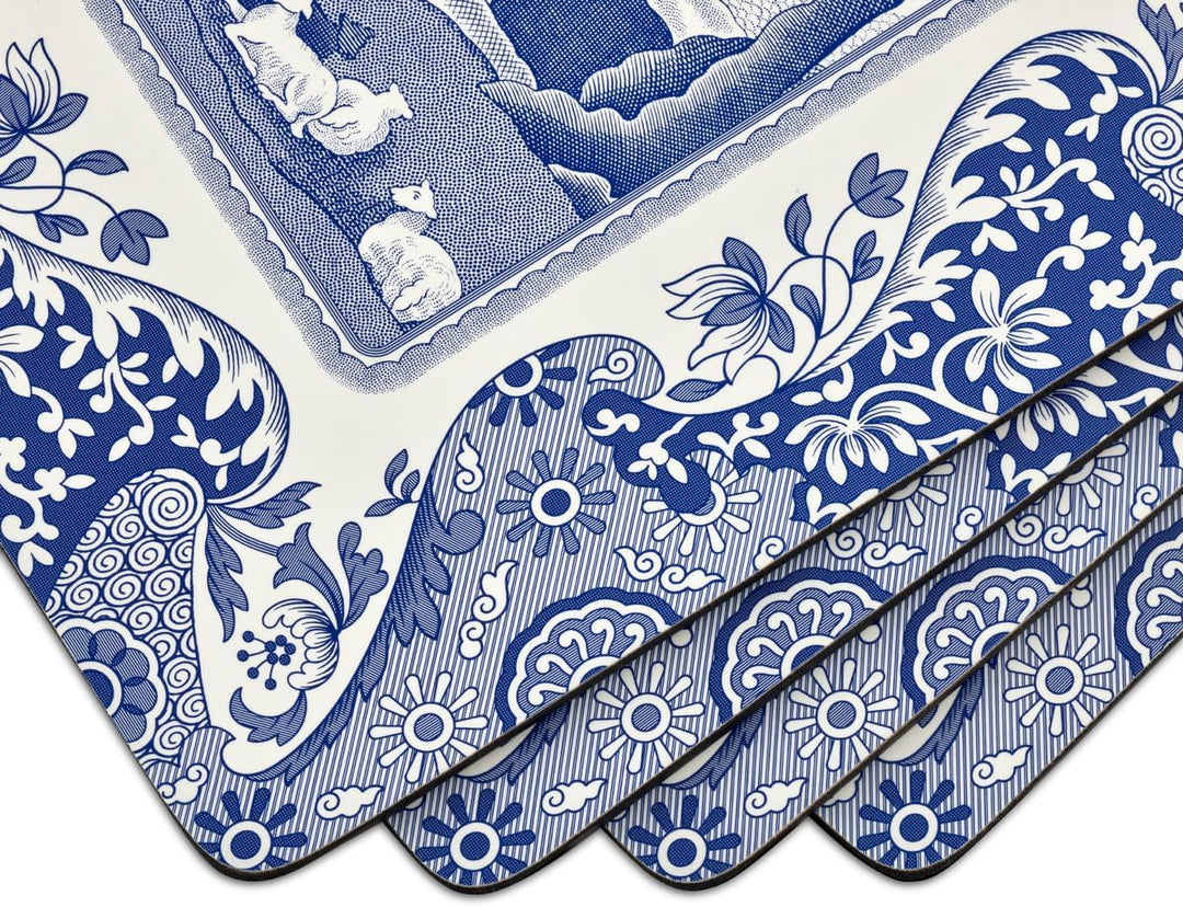 Blue Italian Placemats, Wood, Blue and White, 40.1 x 29 x 0.58 cm