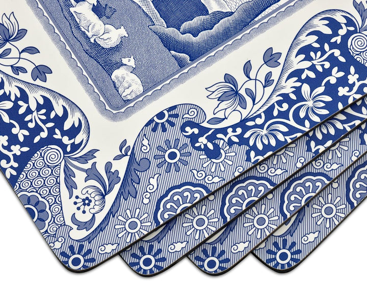 Blue Italian Placemats, Wood, Blue and White, 40.1 x 29 x 0.58 cm