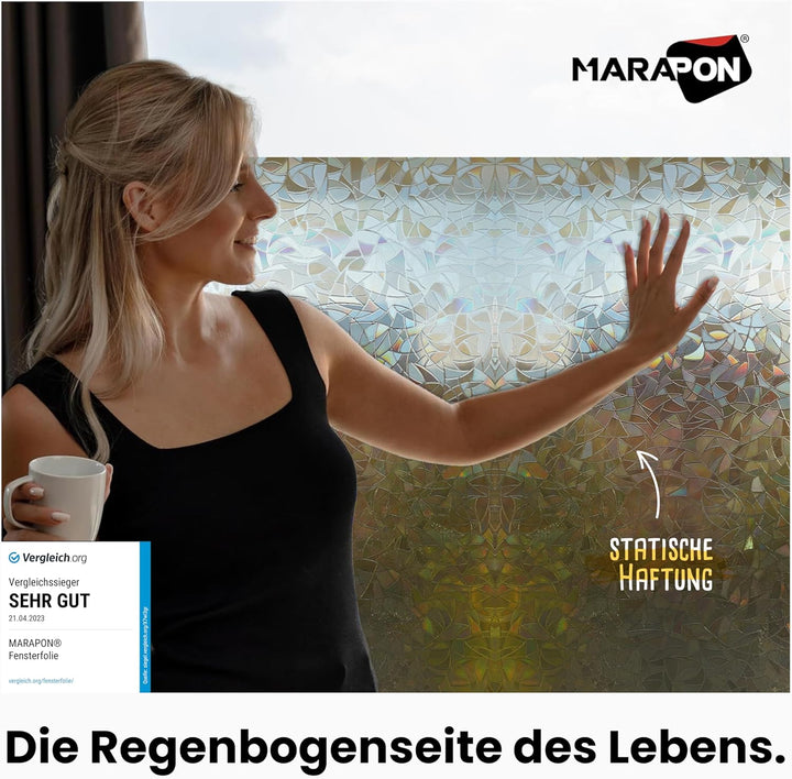 MARAPON® Fensterfolie Regenbogeneffekt dunkel [0.90x2 m] inkl. eBook mit Profitipps - statische Haft