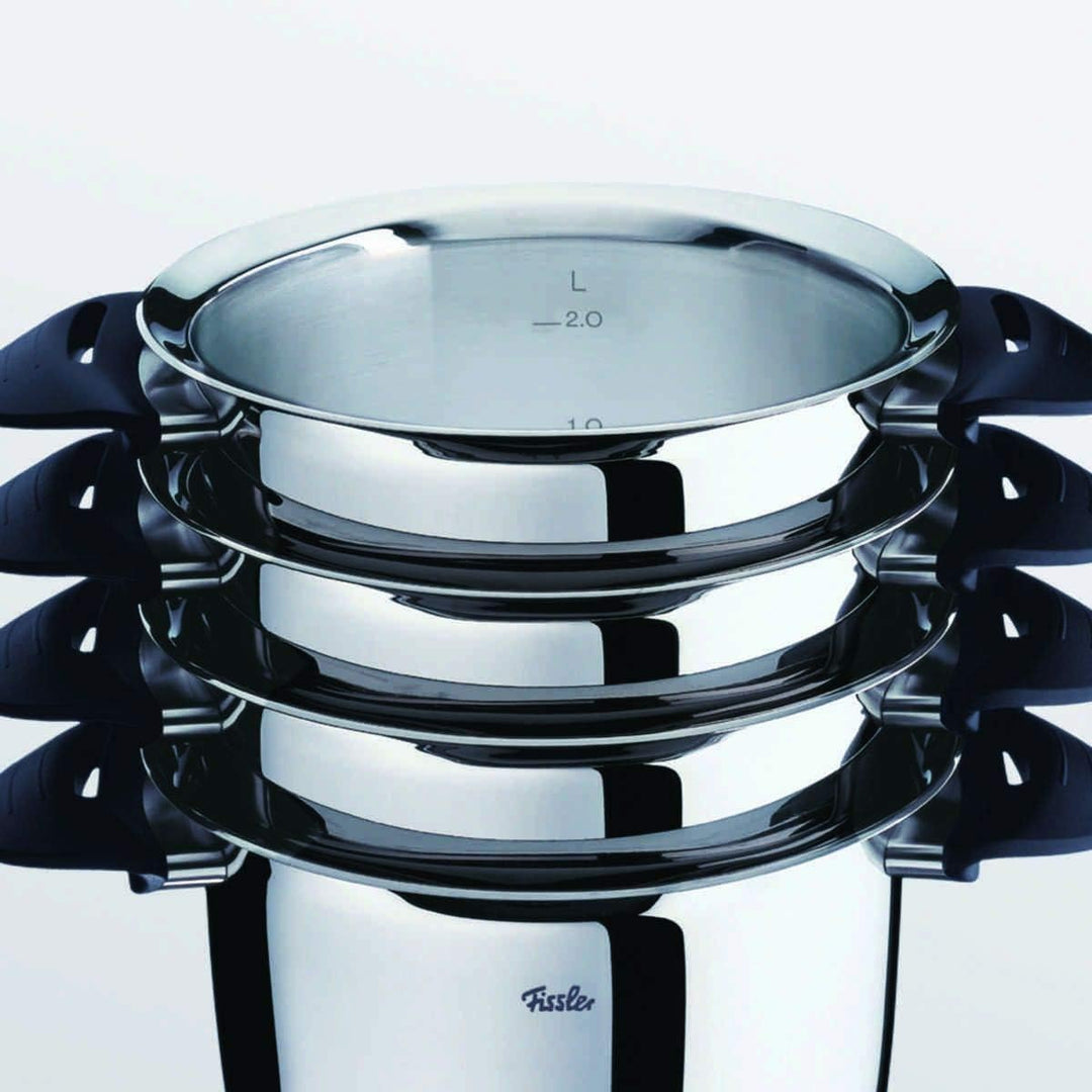 Fissler Intensa / Edelstahl-Topfset, 4-teilig, Töpfe mit Metall-Deckel (2 Kochtöpfe, 1 Bratentopf, 1