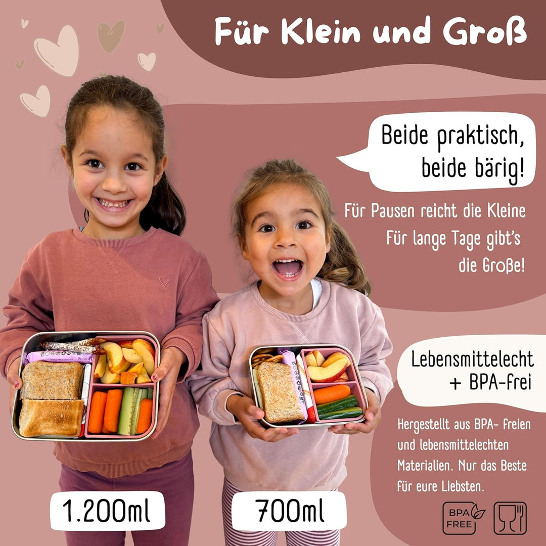 BEARFOOT Edelstahl Brotdose Kinder mit Silikondeckel (Rosa, 700 ml) | BPA-frei, auslaufsicher, Brotz