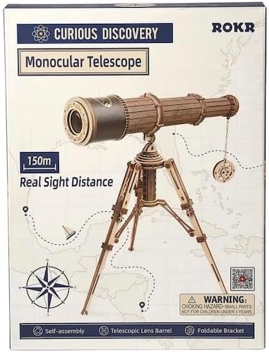 Robotime Rokr Astronomische Lünette Holz-Teleskop Monokular DIY-Geschenk für Erwachsene und ältere K