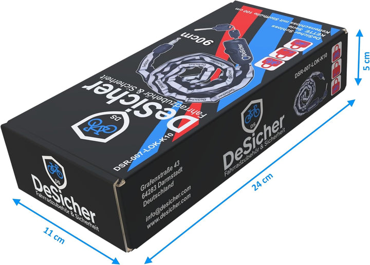 SicherKette 90 cm Kettenschloss, Hohe Sicherheit, Anti-Diebstahl Kettenschloss mit kratzfester Texti
