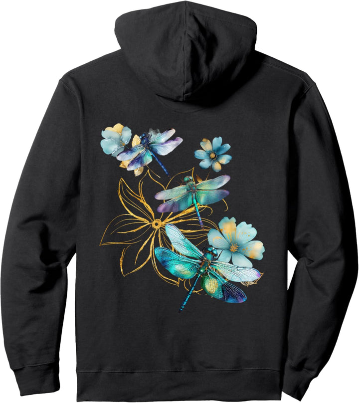 Libellen, Blumen, Aquarell, bunte Blumen-Libelle Pullover Hoodie
