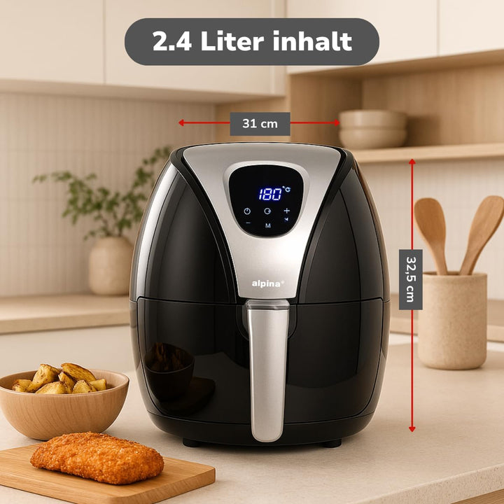 alpina Heissluftfritteuse 2.4L - Airfryer 1500W - Heissluftfritteuse für Braten, Frittieren und Gril