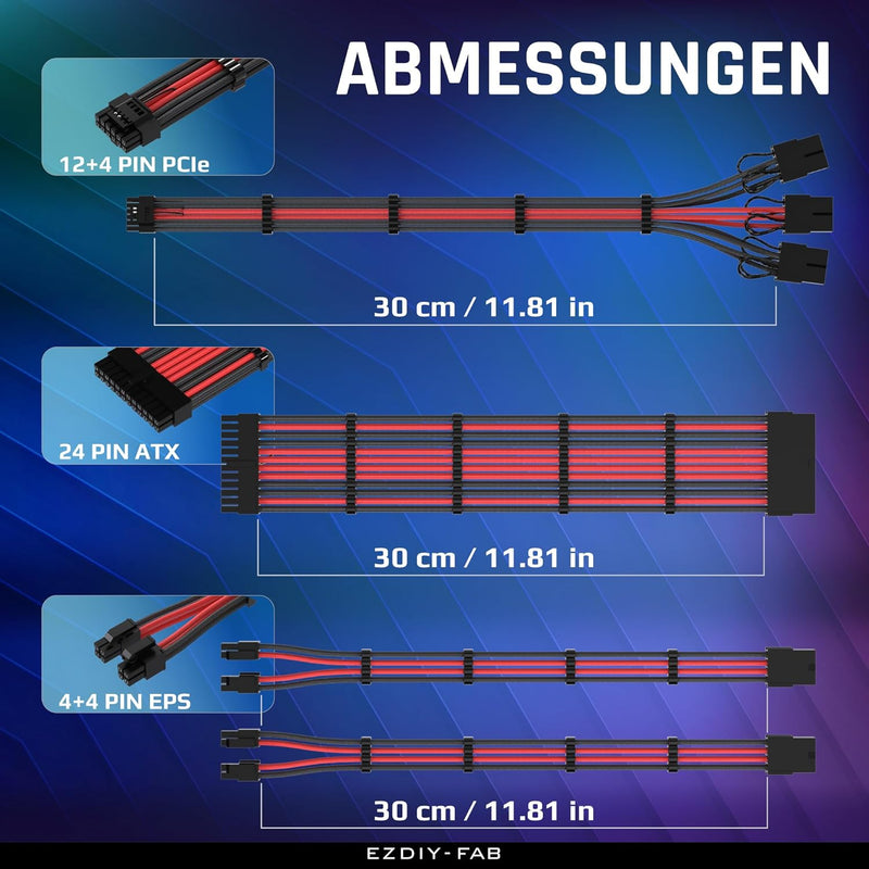 EZDIY-FAB PCIE 5.0 12VHPWR Sleeved Cable Kit,16AWG Stromversorgungskabel Verlängerung,24PIN-ATX/(4+4