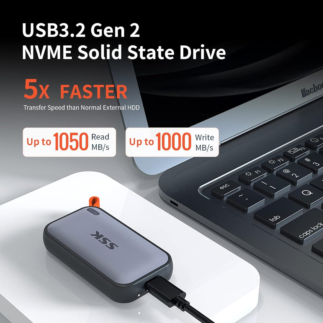 SSK 500GB tragbare Externe NVME-SSD, bis zu 1050 MB/s, Extreme Übertragungsgeschwindigkeit, USB 3.2