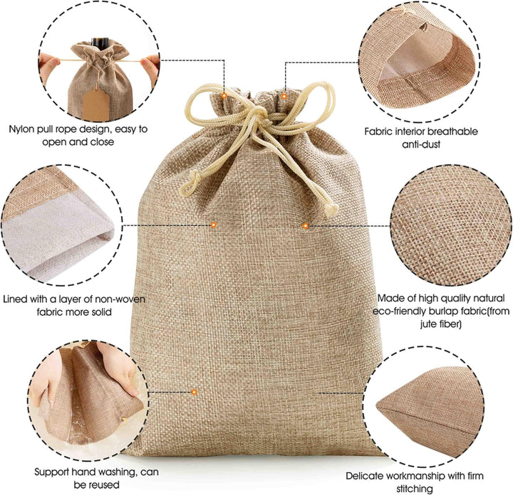 25 Stück Sackleinen-Geschenkbeutel mit Kordelzug und Geschenkanhängern & Schnur, 17x22 cm Party-Favo