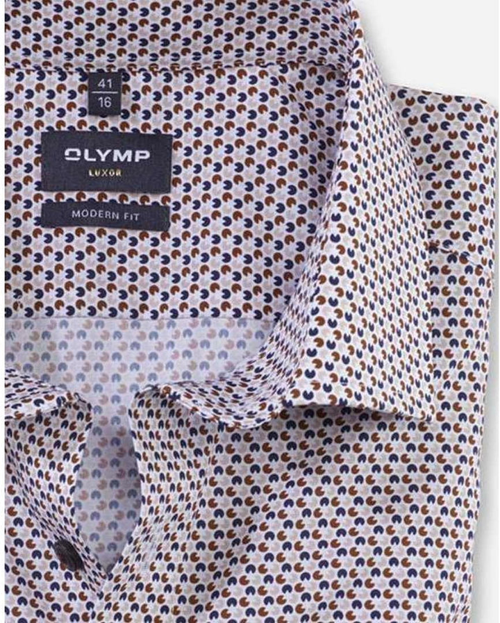 OLYMP Herren Businesshemd Langarm Luxor,Rotationsdruck,modern fit,Global Kent 38 Braun 28, 38 Braun
