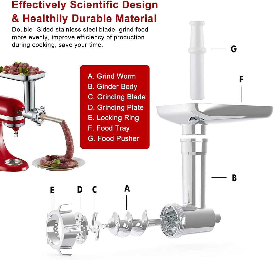 Fleischwolf Aufsatz für Kitchen-Aid Küchenmaschinen,als Kitchen-aid Standmixer Zubehör mit 4 Mahlsch