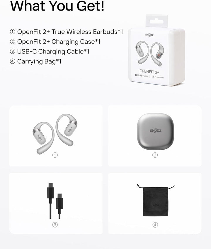 SHOKZ OpenFit 2+ Neu Open-Ear-Kopfhörer, Dolby Audio Ohrbügel-Ohrhörer, 48 Std. Spielzeit, IP55 wass