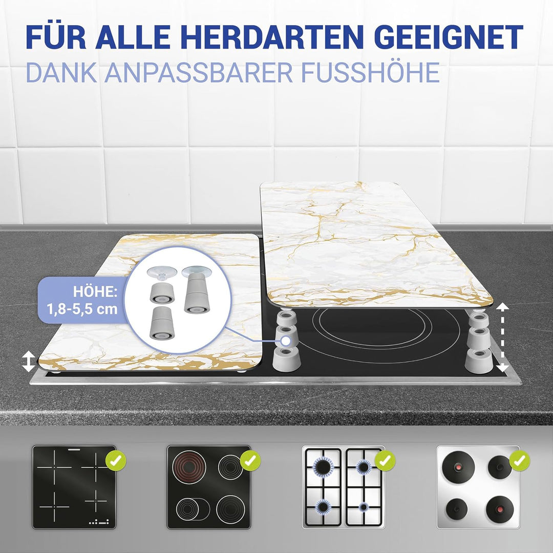 WENKO Herdabdeckplatte Universal Marmor Gold, 2er Set Herdabdeckung für alle Herdarten, Gehärtetes G