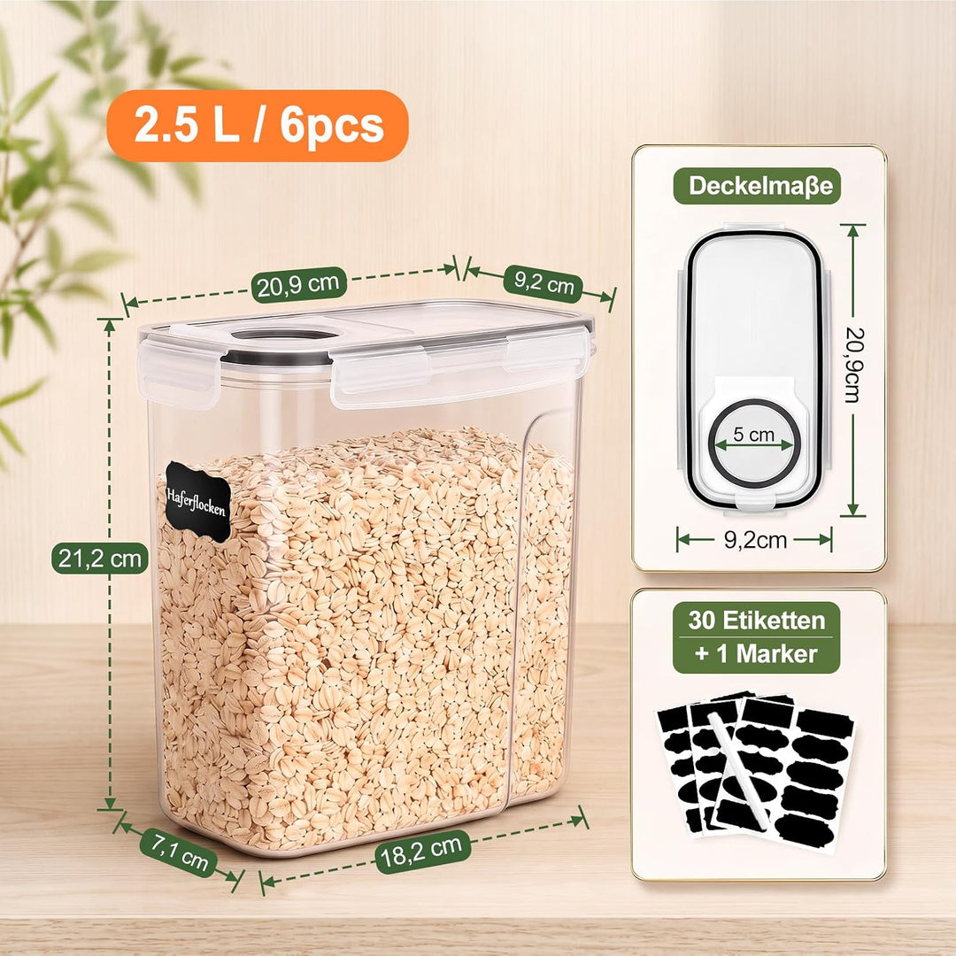GoMaihe Vorratsdosen Set, 2.5L*6 Stück Aufbewahrungsbox Küche Organizer, Luftdicht Frischhaltedose P