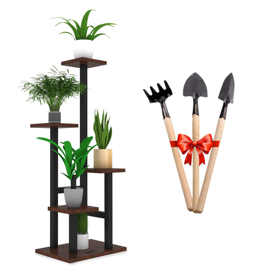 Blumenständer metall - Pflanzenregal Holz - Pflanzenständer mit Werkzeuge als Geschenk -Blumentreppe