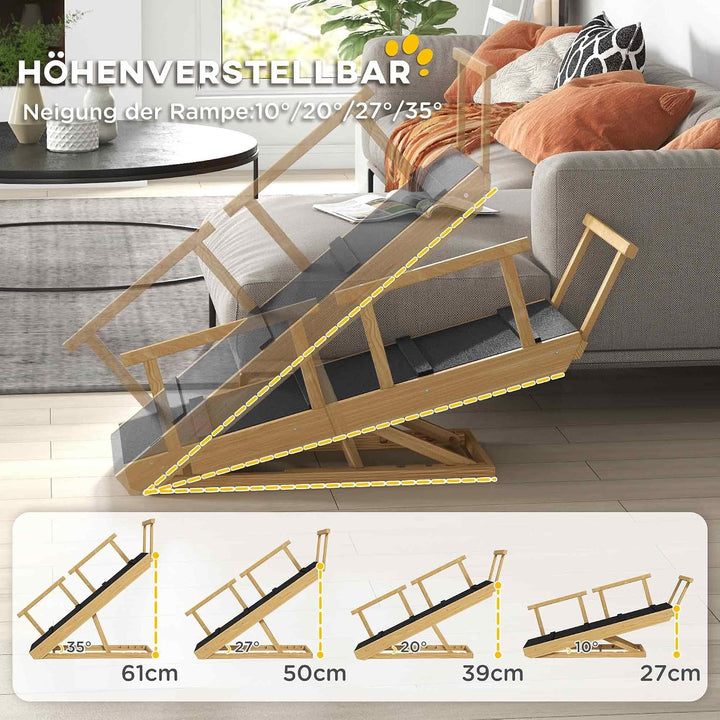 PawHut Hunderampe Klappbar Haustierrampe mit abnehmbaren Geländern, rutschfest Hundeeinstiegshilfe f