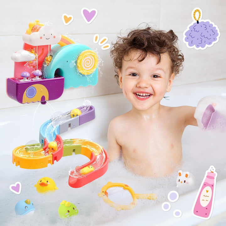 CUTE STONE Baby Badespielzeug, Badewannenspielzeug mit Wasserrutsche, schwimmendes Spritzspielzeug,