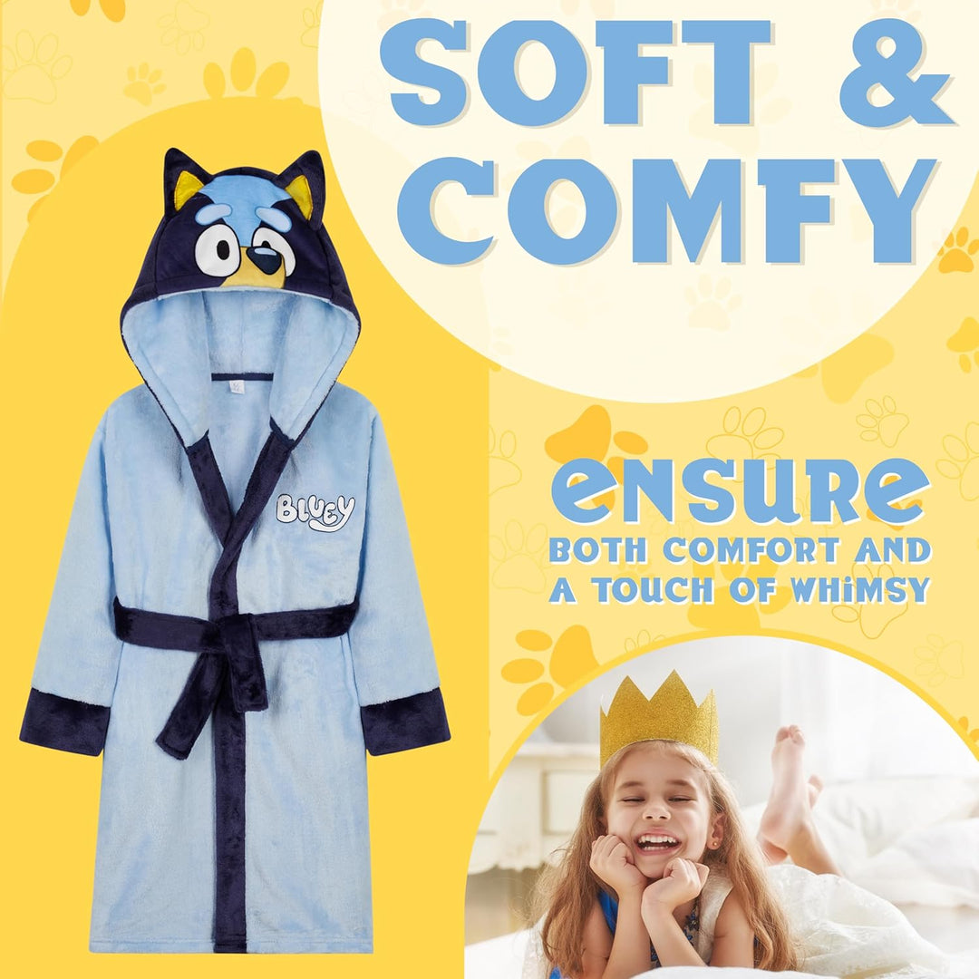 BlueY Mädchen Fleece Bademantel mit Kapuze und Bindegürtel, gemütlicher Morgenmantel - Geschenke für