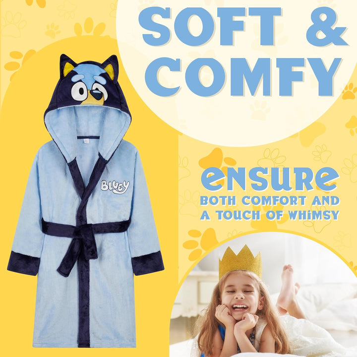 BlueY Mädchen Fleece Bademantel mit Kapuze und Bindegürtel, gemütlicher Morgenmantel - Geschenke für