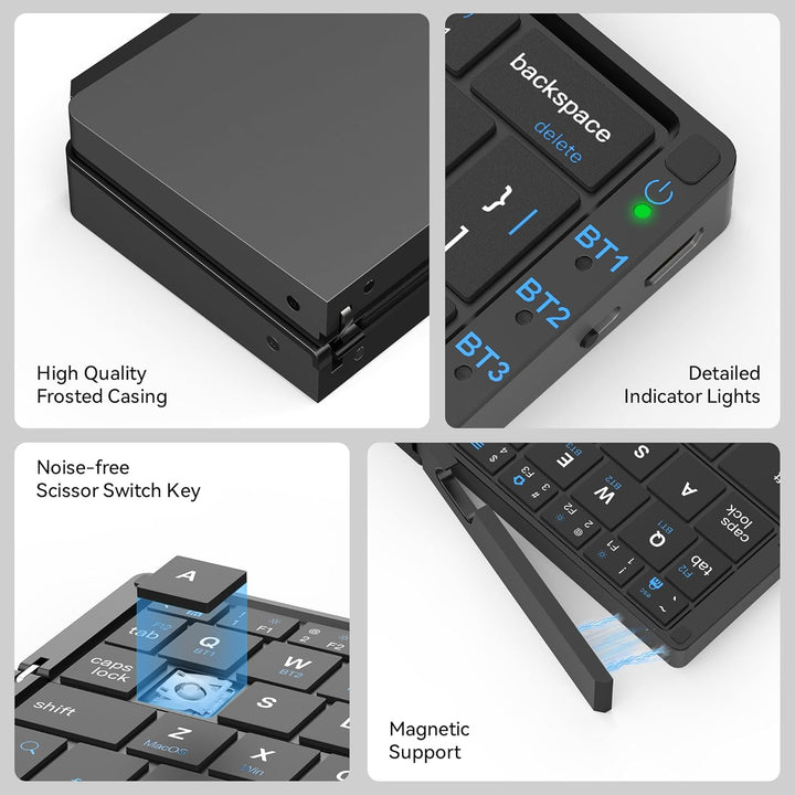Leise Tastatur Faltbare QWERTY BT mit Magnetischem Ständer, Aluminium Mini Tragbare Kabellose Tastat