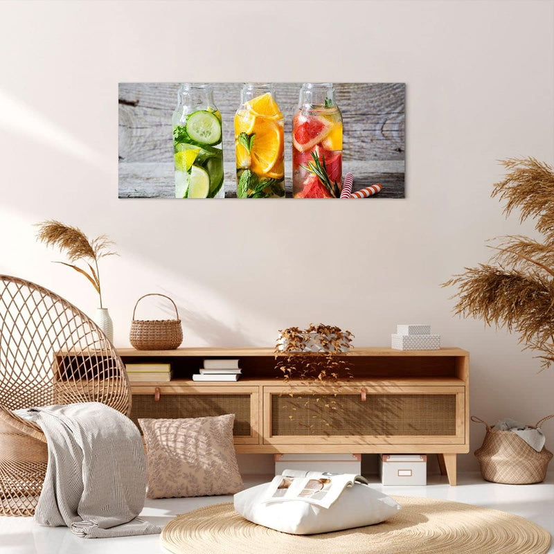 Panorama Bilder auf Leinwand 100x40cm Leinwandbild Eis Minze Erfrischung Getränke Gross Wanddeko Bil