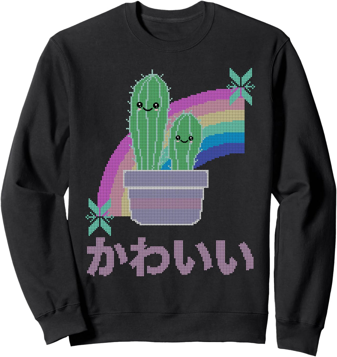 Aesthetic Cactus and Pastel Rainbow Ugly Christmas Kawaii Sweatshirt