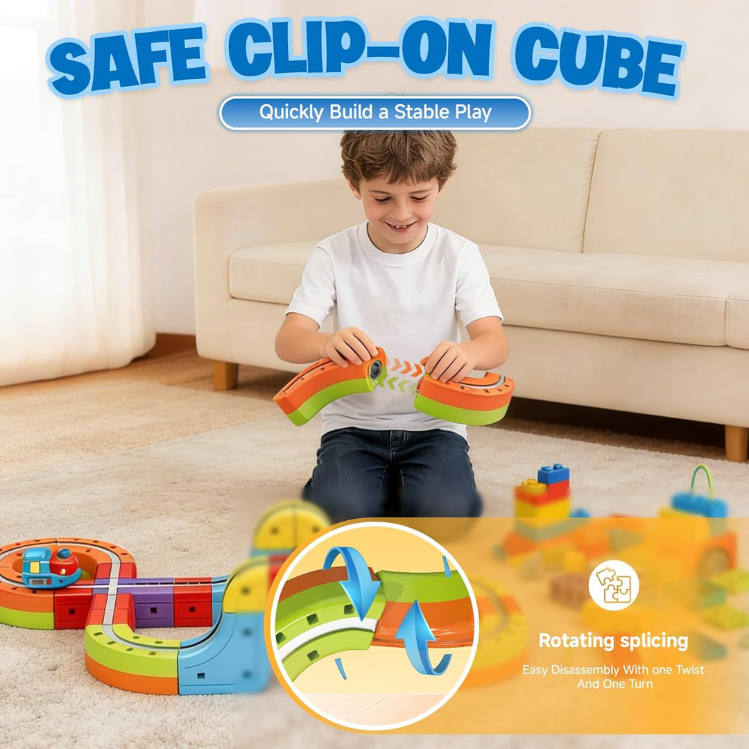 Magnetisches elektrisches Zugschienen-Set, Geschenk für Kinder, 3–10 Autos, 3D-Unendlichkeitswürfel,