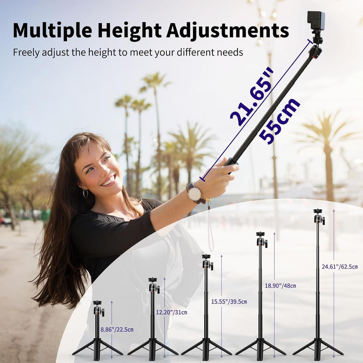 rubesee 62.5cm Mini Stativ Kamera, Tischstativ für Fotografie, Handy Stativ mit 5 Stufen Einstellung