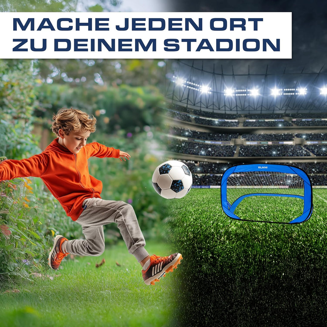 ELANI - Fussballtor Set mit 2 Toren - doppelt verstärkte Seiten & Tragetasche mit 8 Heringen für sic