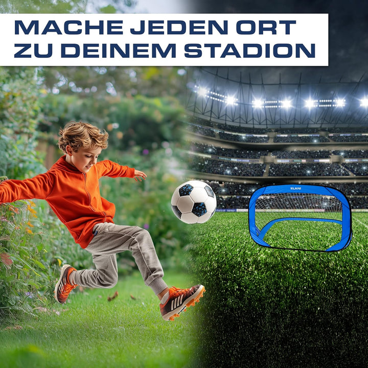 ELANI - Fussballtor Set mit 2 Toren - doppelt verstärkte Seiten & Tragetasche mit 8 Heringen für sic