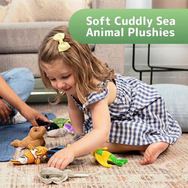 PREXTEX 10 Piece Plush Soft Stuffed Sea Animals Playset Plush Sea Life Assortment, Turtle, Stingray,