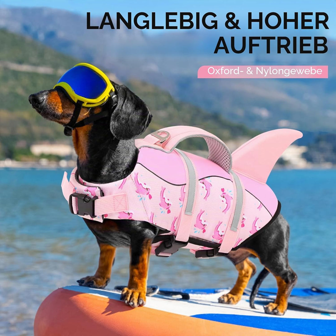 AOFITEE Schwimmweste Hund Mittel, Hoher Auftrieb Hundeschwimmweste Hai, Verstellbar &amp; Ripstop Rettun